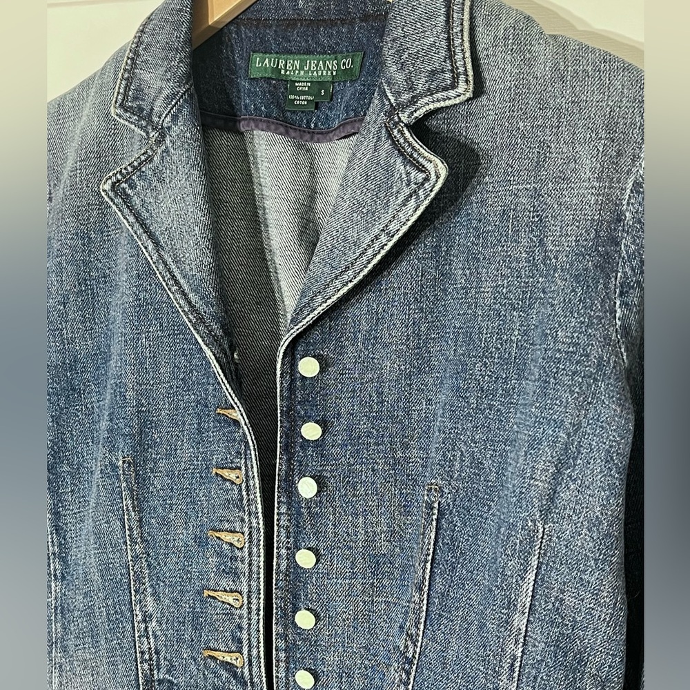 Vintage Ralph Lauren Denim Blazer Pearl Shell Buttons 90s Y2K Old Money S - Picture 14 of 14